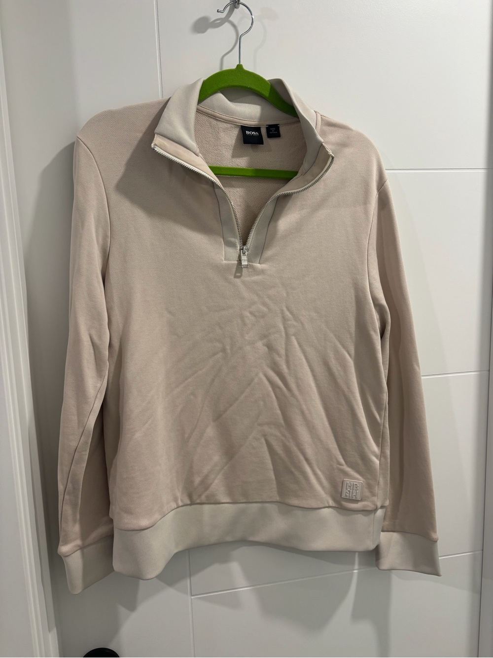 Boss Men's Half-Zip Sweater in Light Beige